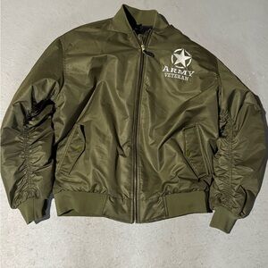 army veteran bomber Special made Green women’s embroidered gorgeous warm coat XL